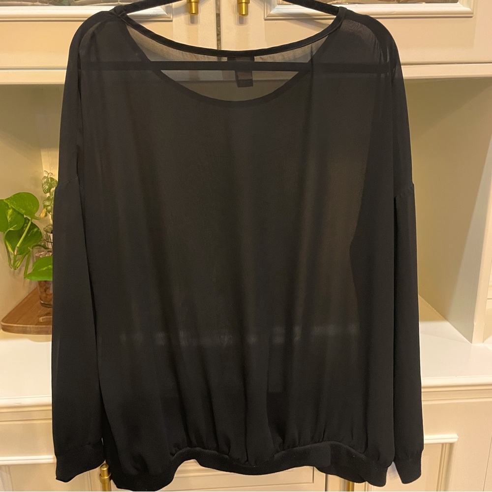 Torrid Black Sheer Long Sleeve Blouse - Crew Neck - Plus Size- 2